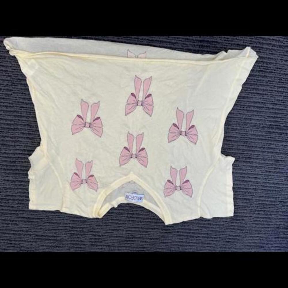 New Wildfox Cropped Yellow Pink Bow Tee Large